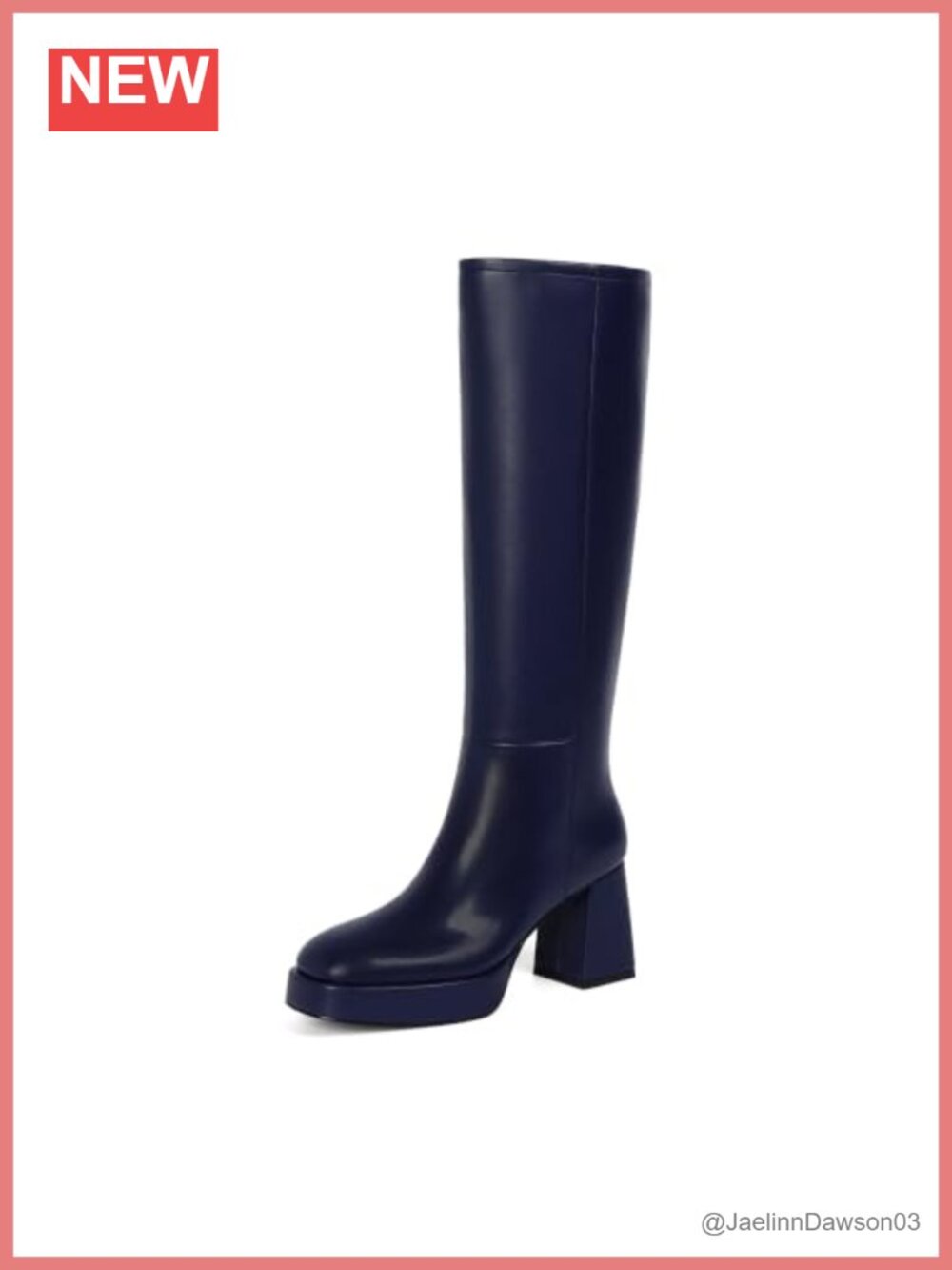 Faux Leather Knee High Platform Boots Chunky Block Heel Square Toe Zip